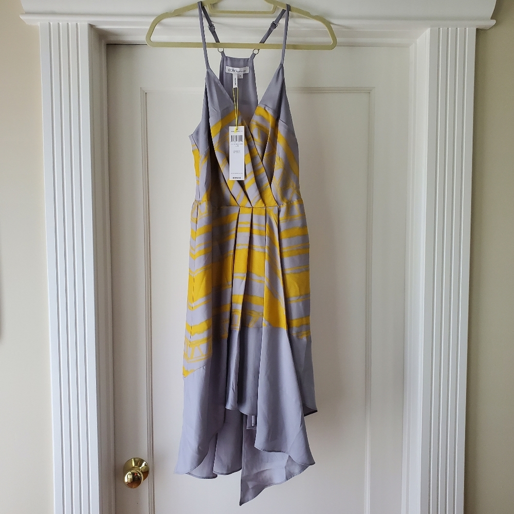 NWT BCBG Generation dress sz small grey yellow, stripes, wedding guest, summer